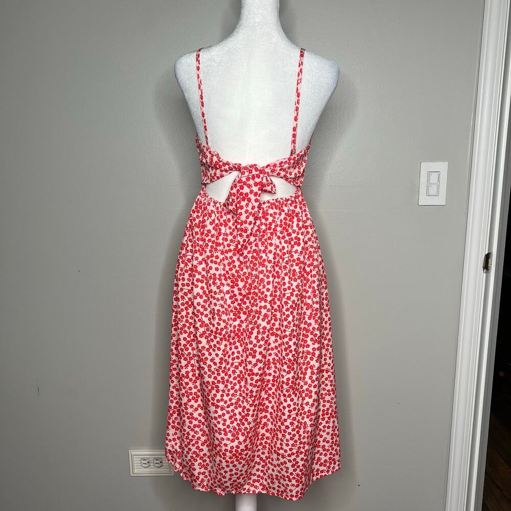 Women's Red Ditsy Floral Button Front Tie Back Dress Size 10 Coquette Cottage - Picture 3 of 8